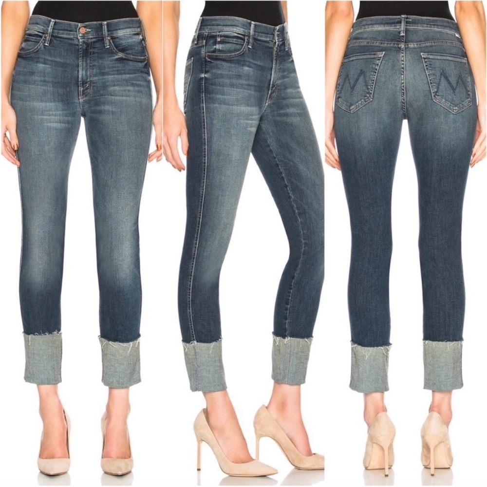 Mother Jeans The Pony Boy Ankle Fray In Bake Sale Brawl Distressed Blue